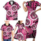 Personalised Australia Indigenous Family Matching Short Sleeve Bodycon Dress and Hawaiian Shirt Breast Cancer Ribbon Think Pink - Black Version LT14