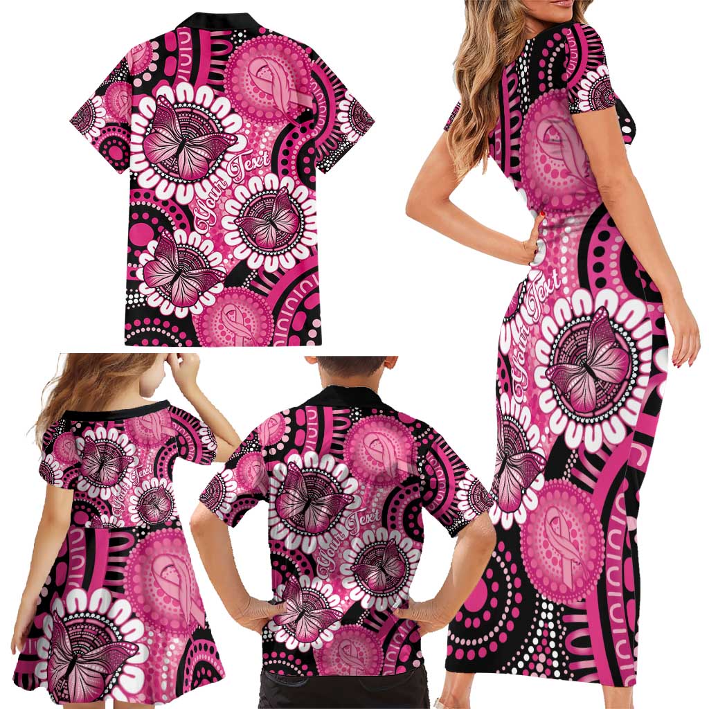 Personalised Australia Indigenous Family Matching Short Sleeve Bodycon Dress and Hawaiian Shirt Breast Cancer Ribbon Think Pink - Black Version LT14