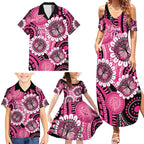 Personalised Australia Indigenous Family Matching Summer Maxi Dress and Hawaiian Shirt Breast Cancer Ribbon Think Pink - Black Version LT14