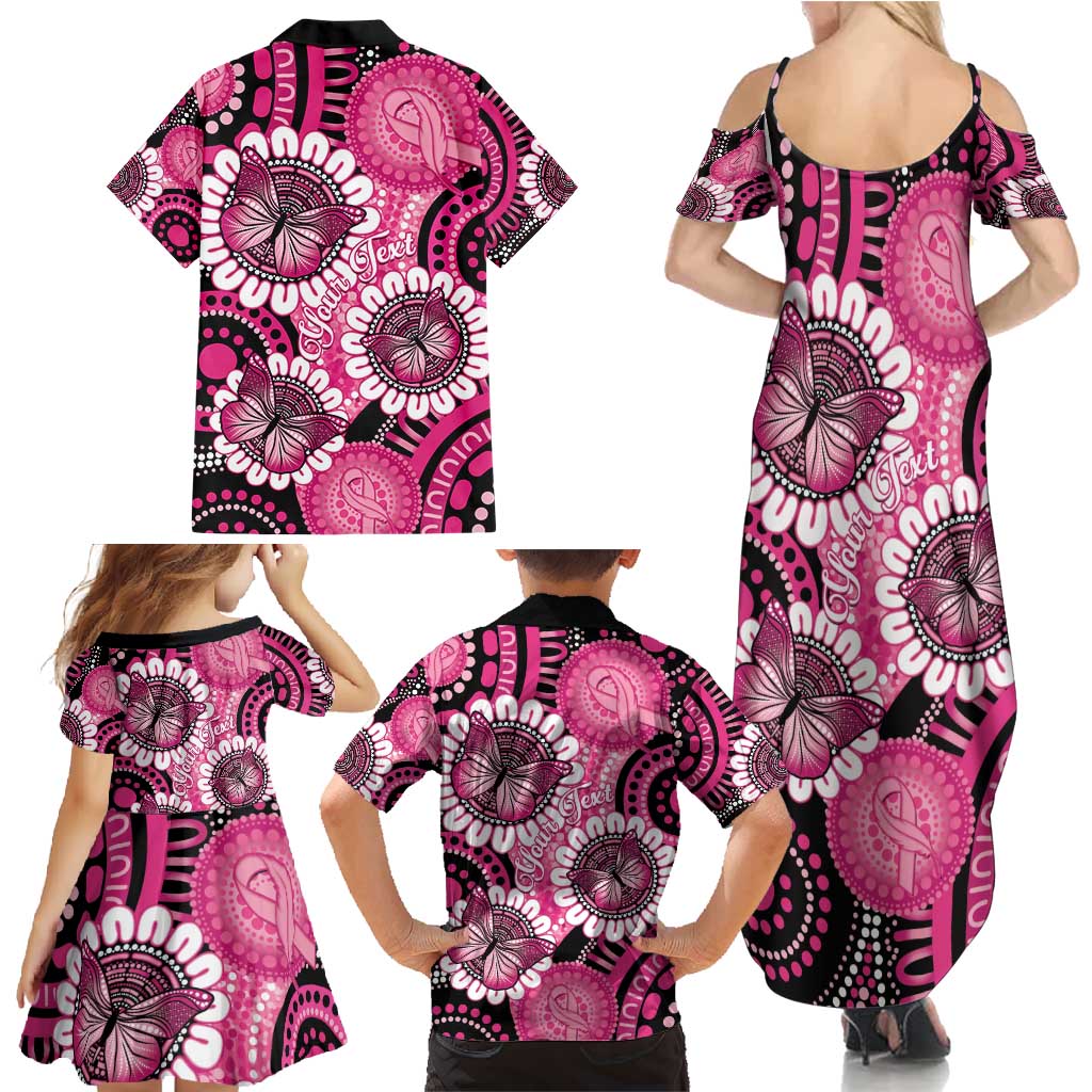 Personalised Australia Indigenous Family Matching Summer Maxi Dress and Hawaiian Shirt Breast Cancer Ribbon Think Pink - Black Version LT14