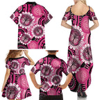 Personalised Australia Indigenous Family Matching Summer Maxi Dress and Hawaiian Shirt Breast Cancer Ribbon Think Pink - Black Version LT14