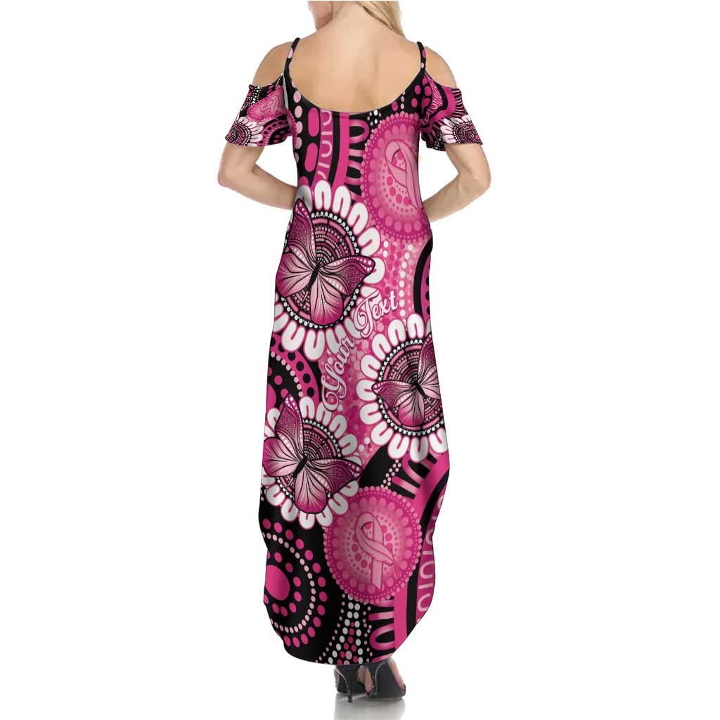 Personalised Australia Indigenous Family Matching Summer Maxi Dress and Hawaiian Shirt Breast Cancer Ribbon Think Pink - Black Version LT14