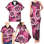 Personalised Australia Indigenous Family Matching Tank Maxi Dress and Hawaiian Shirt Breast Cancer Ribbon Think Pink - Black Version LT14