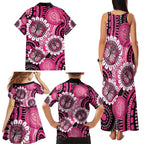 Personalised Australia Indigenous Family Matching Tank Maxi Dress and Hawaiian Shirt Breast Cancer Ribbon Think Pink - Black Version LT14