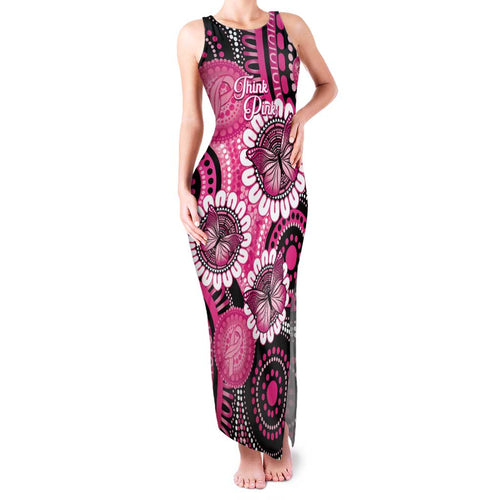 Personalised Australia Indigenous Family Matching Tank Maxi Dress and Hawaiian Shirt Breast Cancer Ribbon Think Pink - Black Version LT14