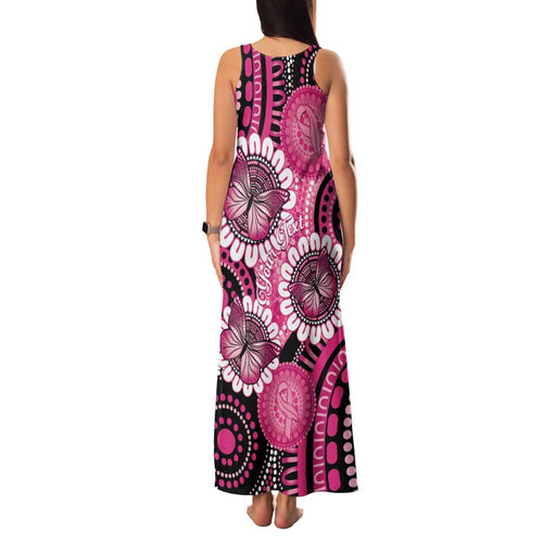 Personalised Australia Indigenous Family Matching Tank Maxi Dress and Hawaiian Shirt Breast Cancer Ribbon Think Pink - Black Version LT14