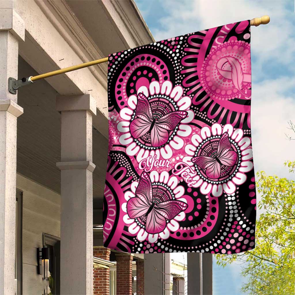 Personalised Australia Indigenous Garden Flag Breast Cancer Ribbon Think Pink - Black Version LT14