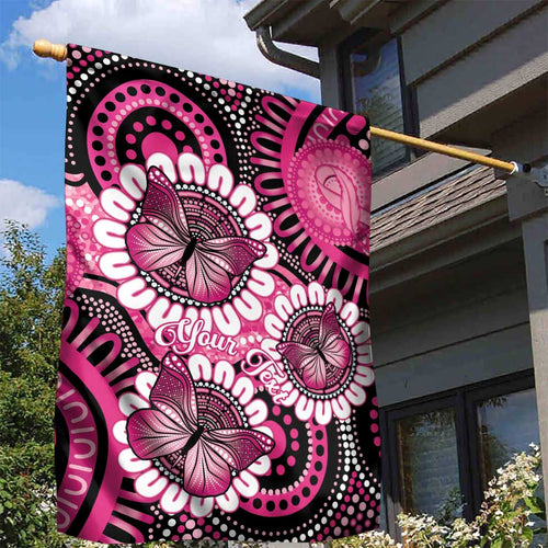 Personalised Australia Indigenous Garden Flag Breast Cancer Ribbon Think Pink - Black Version LT14