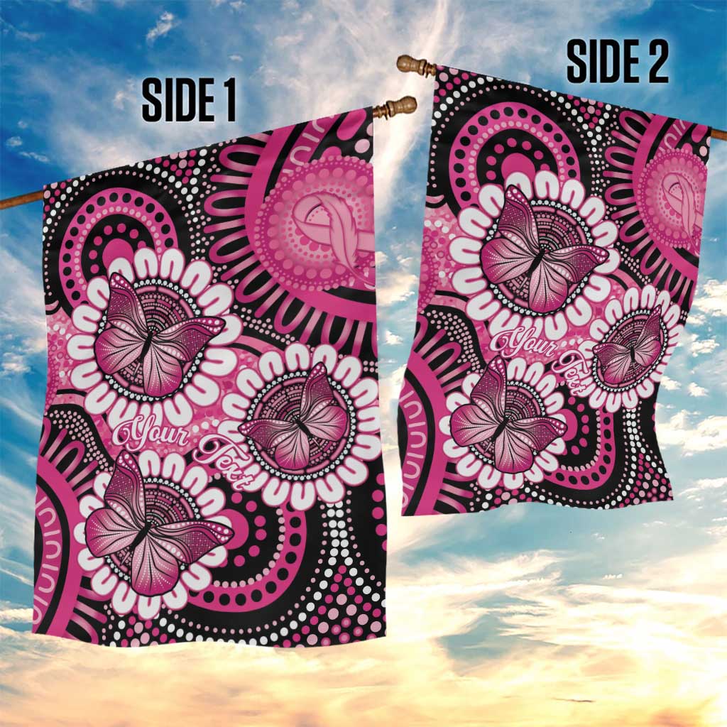 Personalised Australia Indigenous Garden Flag Breast Cancer Ribbon Think Pink - Black Version LT14