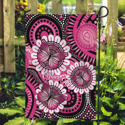 Personalised Australia Indigenous Garden Flag Breast Cancer Ribbon Think Pink - Black Version LT14