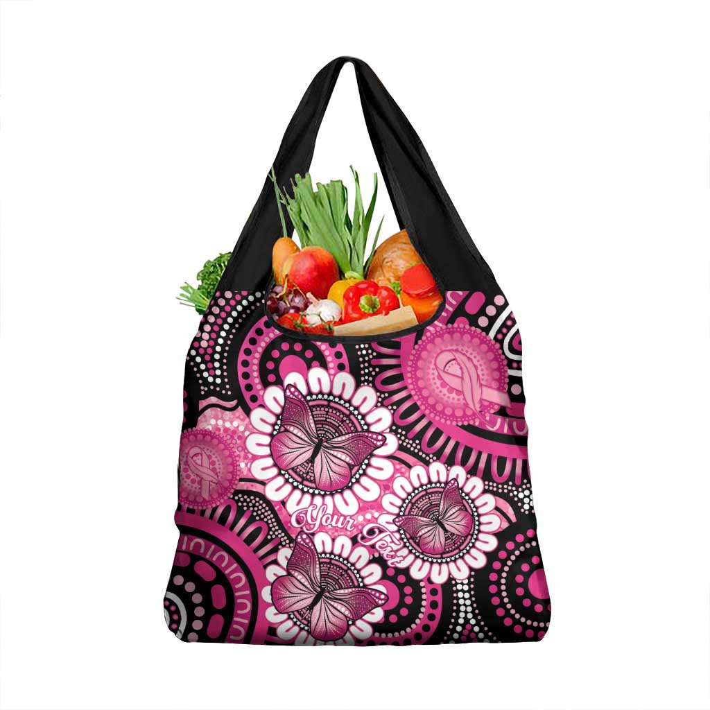Personalised Australia Indigenous Grocery Bag Breast Cancer Ribbon Think Pink - Black Version LT14