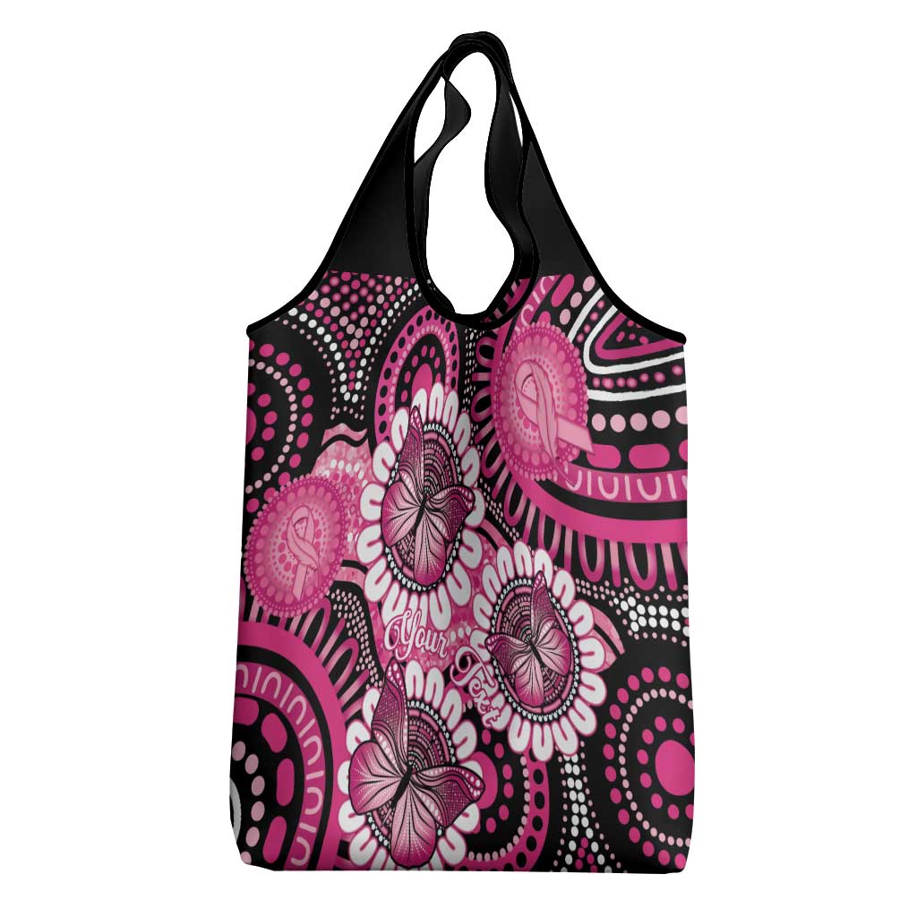 Personalised Australia Indigenous Grocery Bag Breast Cancer Ribbon Think Pink - Black Version LT14