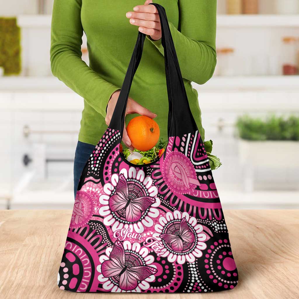 Personalised Australia Indigenous Grocery Bag Breast Cancer Ribbon Think Pink - Black Version LT14