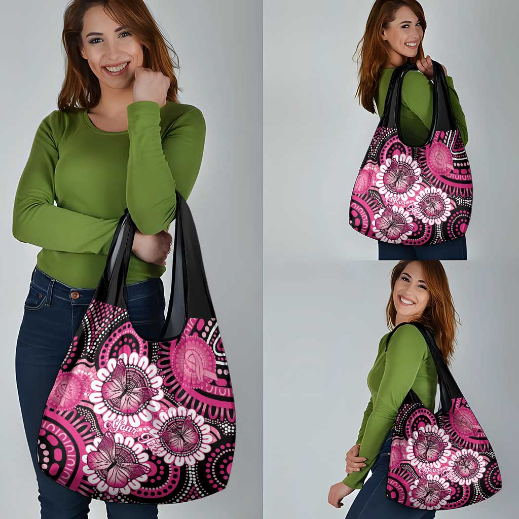 Personalised Australia Indigenous Grocery Bag Breast Cancer Ribbon Think Pink - Black Version LT14