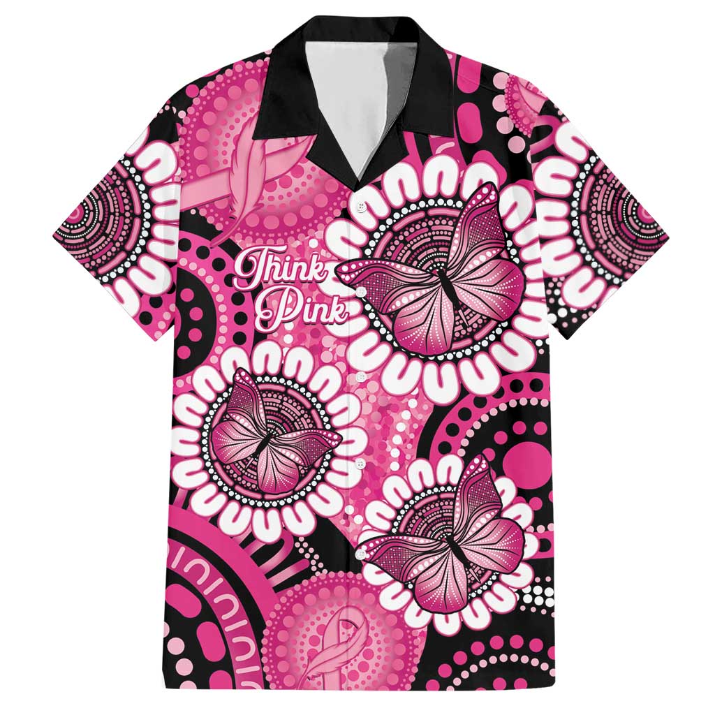 Personalised Australia Indigenous Hawaiian Shirt Breast Cancer Ribbon Think Pink - Black Version LT14