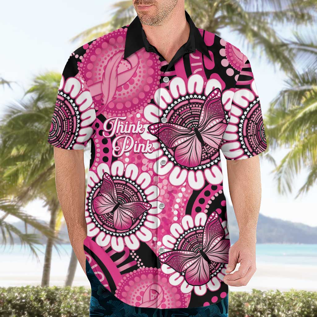 Personalised Australia Indigenous Hawaiian Shirt Breast Cancer Ribbon Think Pink - Black Version LT14