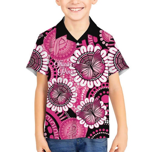 Personalised Australia Indigenous Hawaiian Shirt Breast Cancer Ribbon Think Pink - Black Version LT14