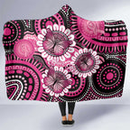 Personalised Australia Indigenous Hooded Blanket Breast Cancer Ribbon Think Pink - Black Version LT14