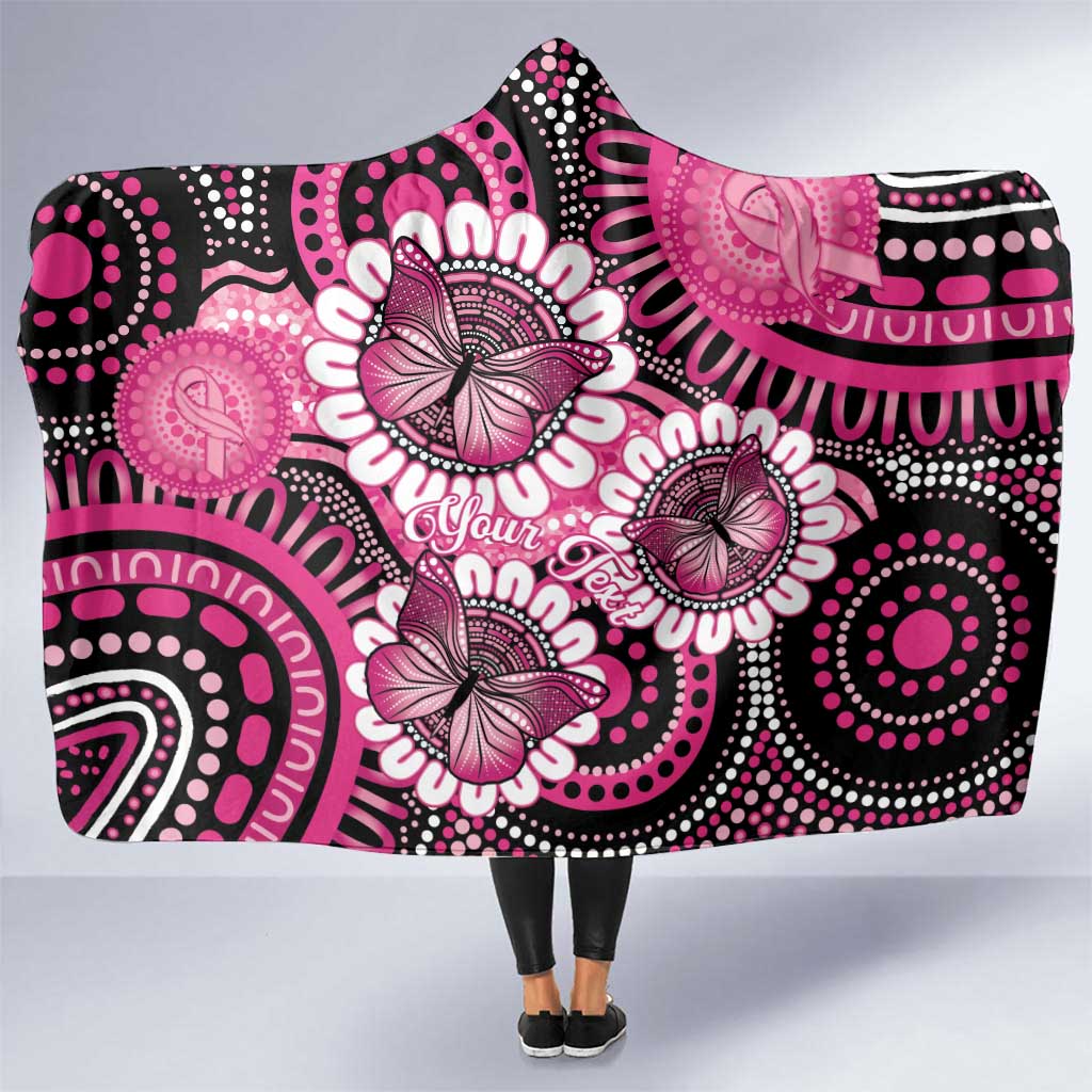 Personalised Australia Indigenous Hooded Blanket Breast Cancer Ribbon Think Pink - Black Version LT14