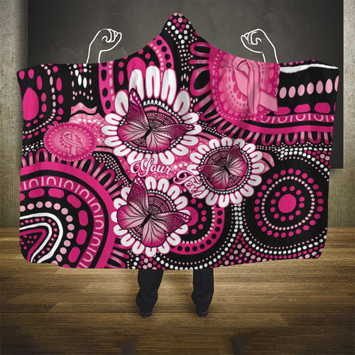 Personalised Australia Indigenous Hooded Blanket Breast Cancer Ribbon Think Pink - Black Version LT14
