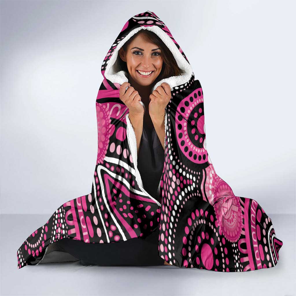 Personalised Australia Indigenous Hooded Blanket Breast Cancer Ribbon Think Pink - Black Version LT14