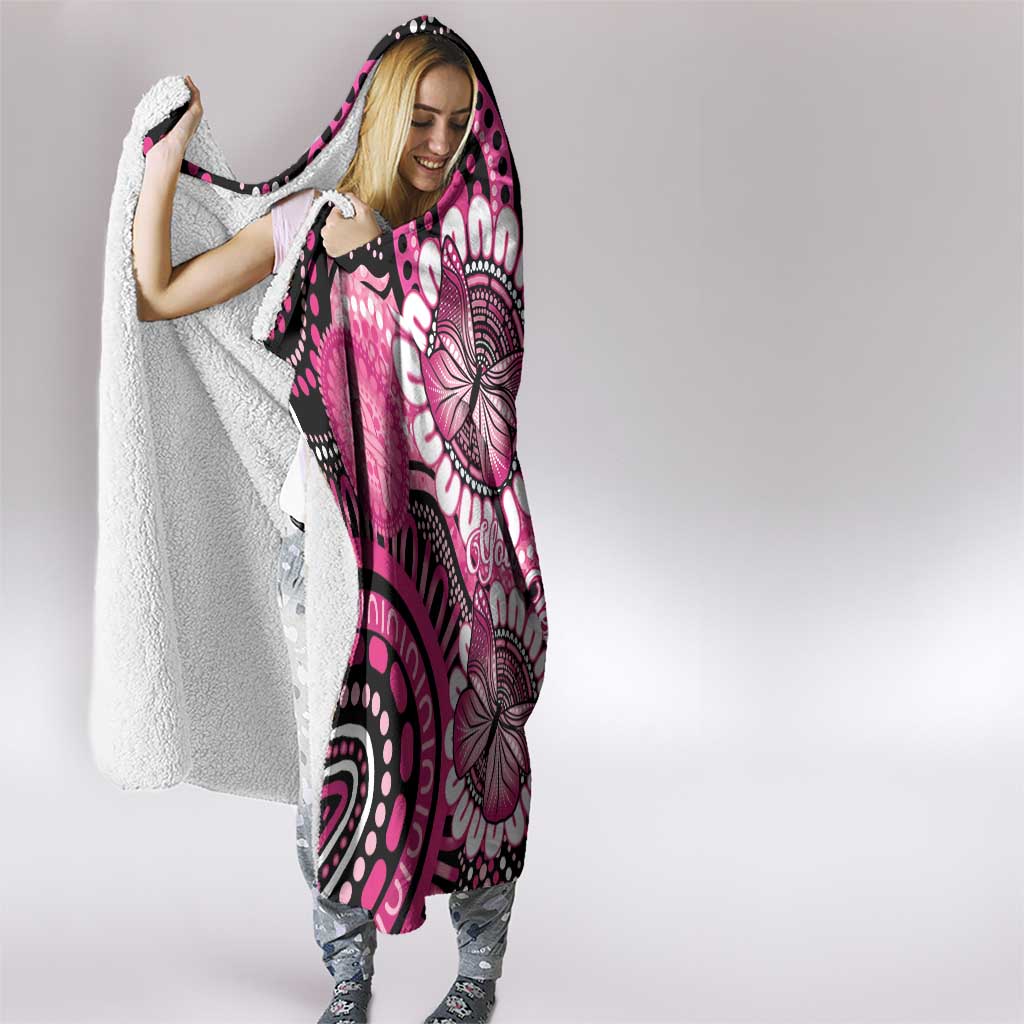 Personalised Australia Indigenous Hooded Blanket Breast Cancer Ribbon Think Pink - Black Version LT14
