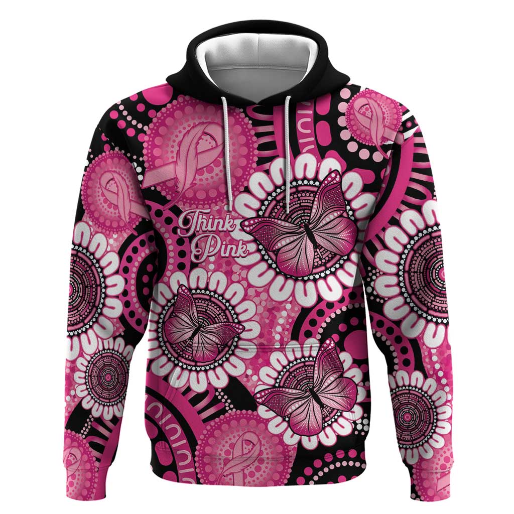 Personalised Australia Indigenous Hoodie Breast Cancer Ribbon Think Pink - Black Version LT14