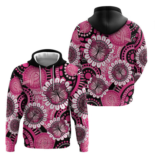 Personalised Australia Indigenous Hoodie Breast Cancer Ribbon Think Pink - Black Version LT14