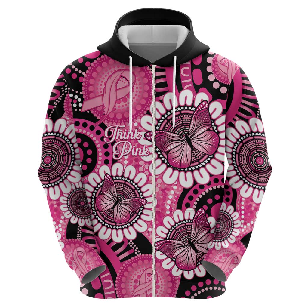 Personalised Australia Indigenous Hoodie Breast Cancer Ribbon Think Pink - Black Version LT14
