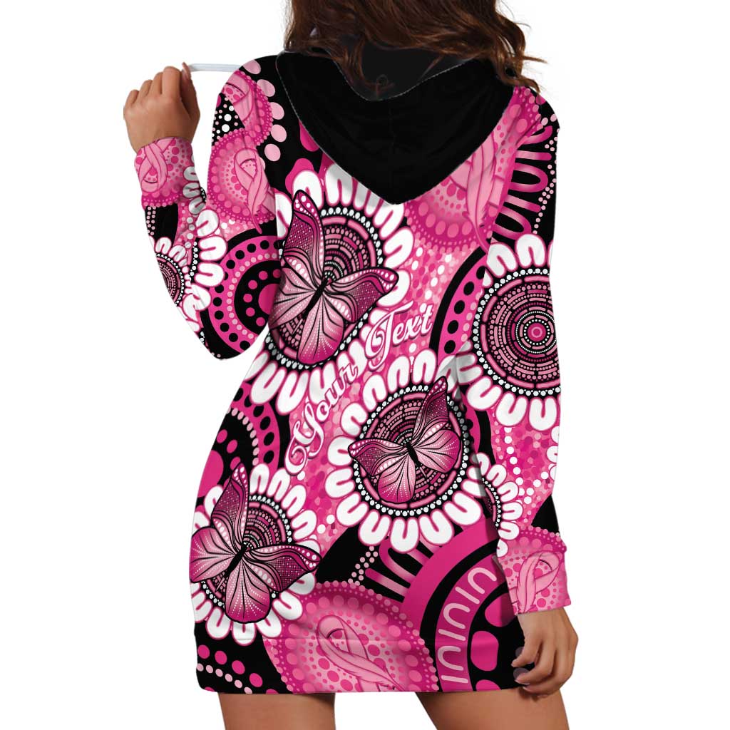 Personalised Australia Indigenous Hoodie Dress Breast Cancer Ribbon Think Pink - Black Version LT14