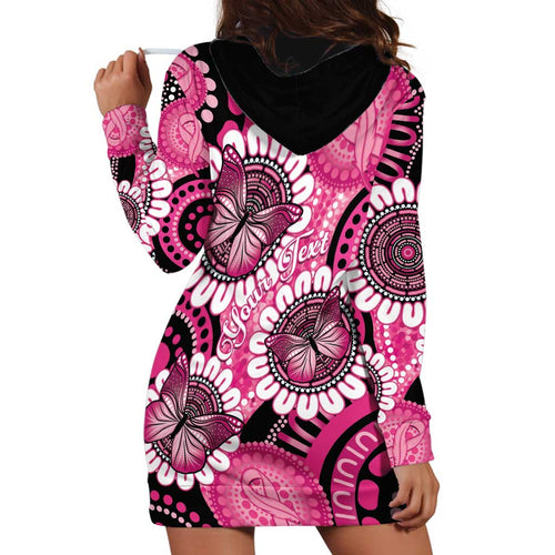Personalised Australia Indigenous Hoodie Dress Breast Cancer Ribbon Think Pink - Black Version LT14