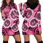 Personalised Australia Indigenous Hoodie Dress Breast Cancer Ribbon Think Pink - Black Version LT14