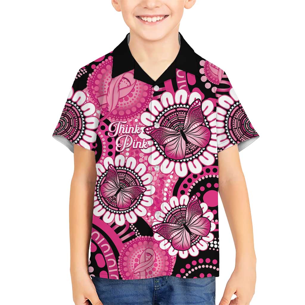 Personalised Australia Indigenous Kid Hawaiian Shirt Breast Cancer Ribbon Think Pink - Black Version LT14