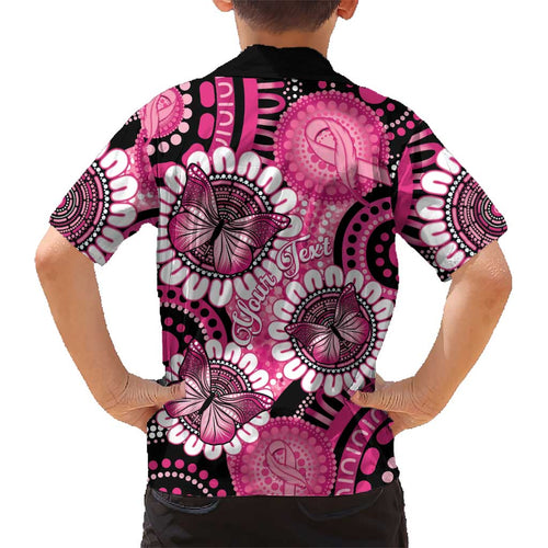 Personalised Australia Indigenous Kid Hawaiian Shirt Breast Cancer Ribbon Think Pink - Black Version LT14
