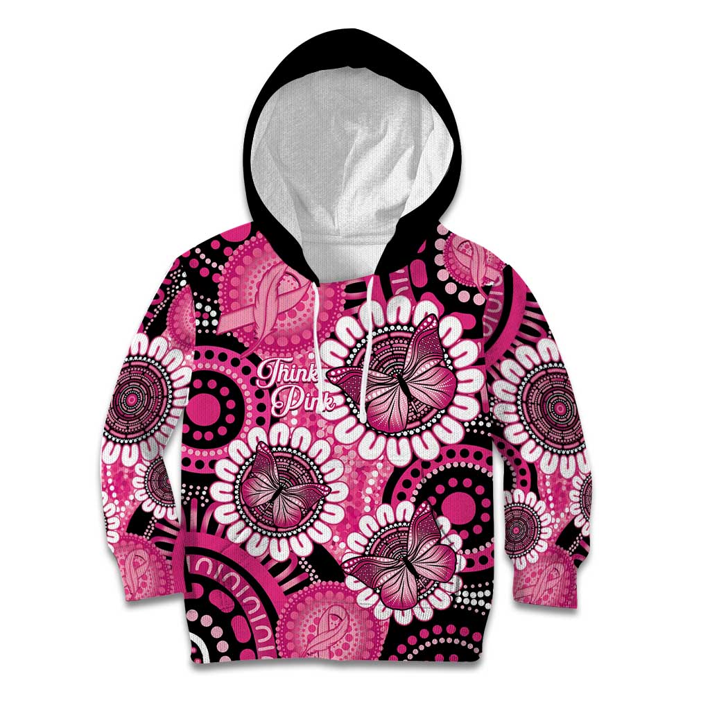 Personalised Australia Indigenous Kid Hoodie Breast Cancer Ribbon Think Pink - Black Version LT14