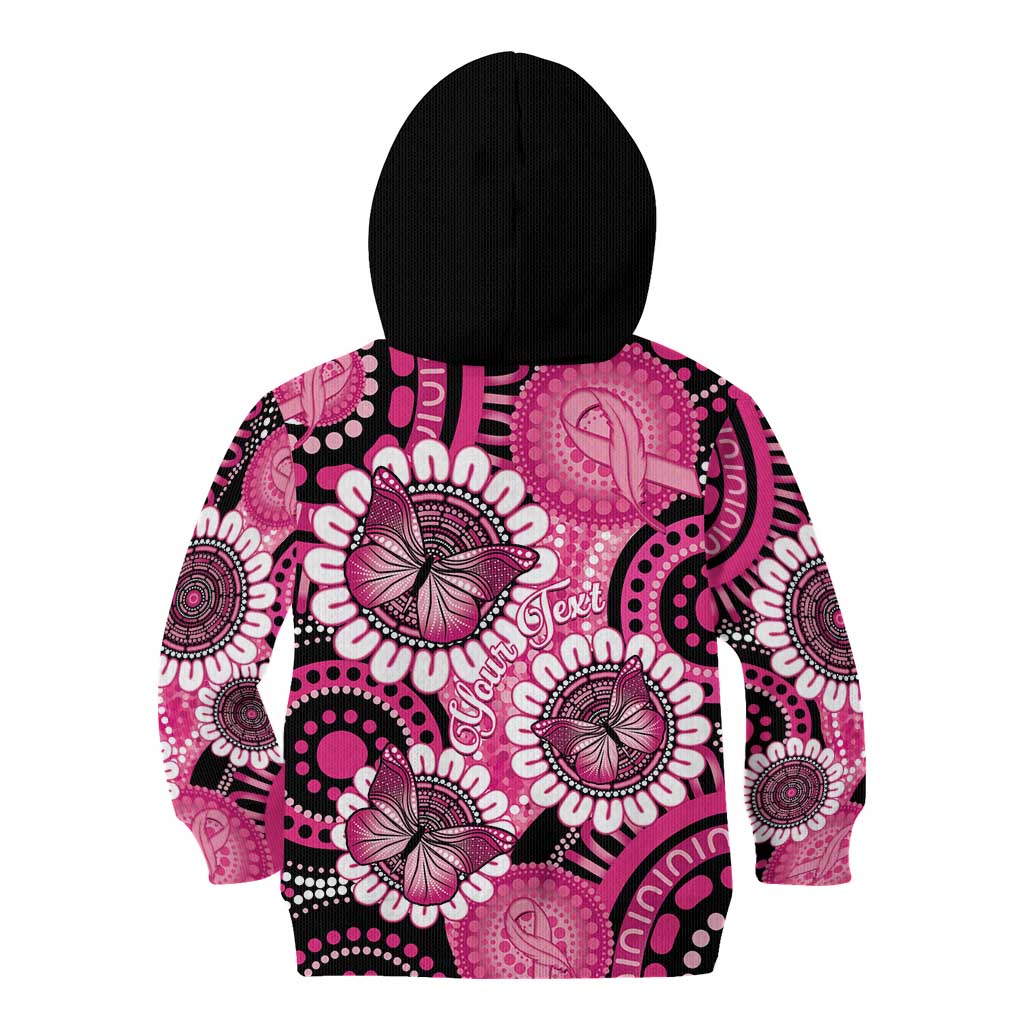 Personalised Australia Indigenous Kid Hoodie Breast Cancer Ribbon Think Pink - Black Version LT14