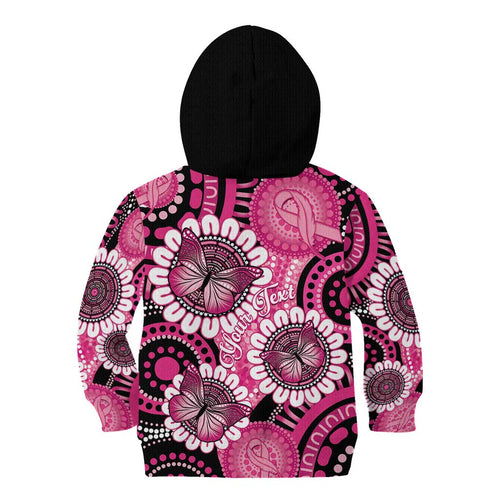 Personalised Australia Indigenous Kid Hoodie Breast Cancer Ribbon Think Pink - Black Version LT14