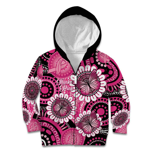 Personalised Australia Indigenous Kid Hoodie Breast Cancer Ribbon Think Pink - Black Version LT14
