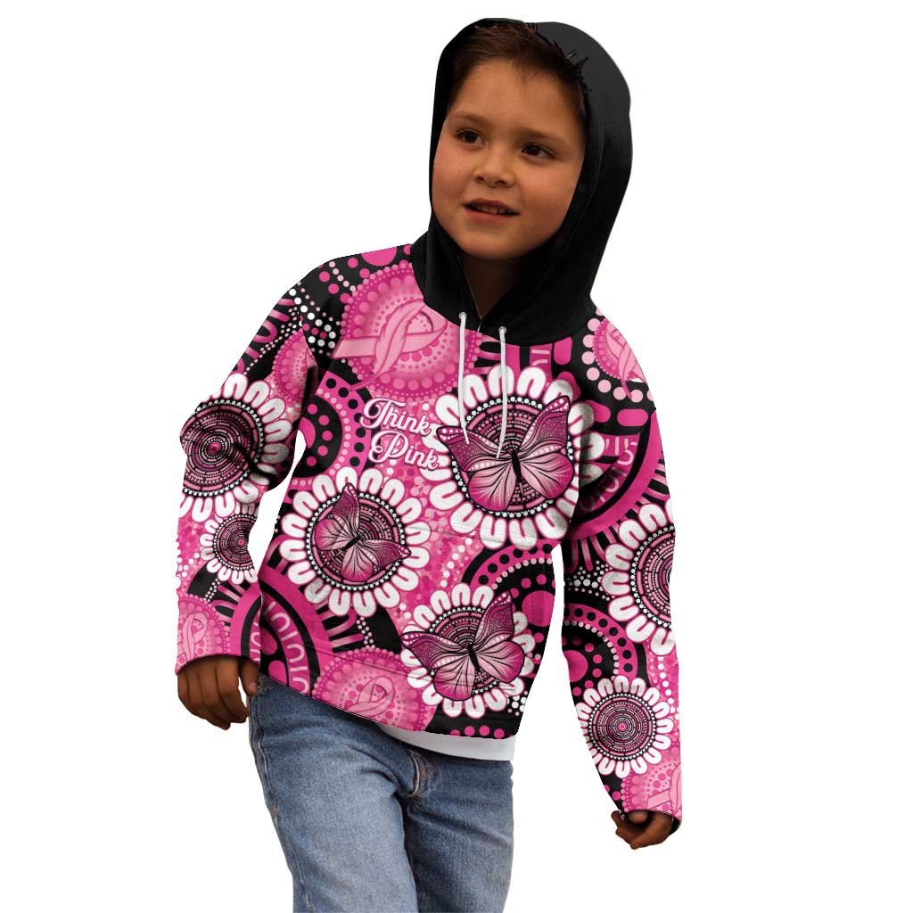 Personalised Australia Indigenous Kid Hoodie Breast Cancer Ribbon Think Pink - Black Version LT14