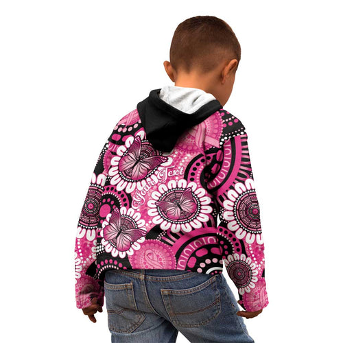 Personalised Australia Indigenous Kid Hoodie Breast Cancer Ribbon Think Pink - Black Version LT14