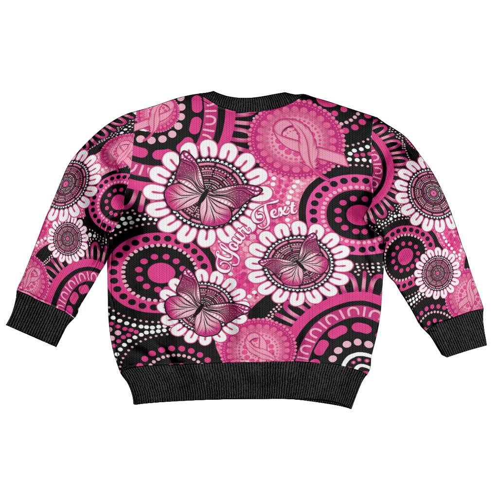 Personalised Australia Indigenous Kid Ugly Christmas Sweater Breast Cancer Ribbon Think Pink - Black Version LT14