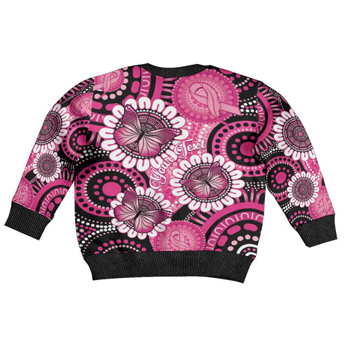 Personalised Australia Indigenous Kid Ugly Christmas Sweater Breast Cancer Ribbon Think Pink - Black Version LT14