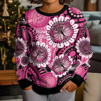 Personalised Australia Indigenous Kid Ugly Christmas Sweater Breast Cancer Ribbon Think Pink - Black Version LT14