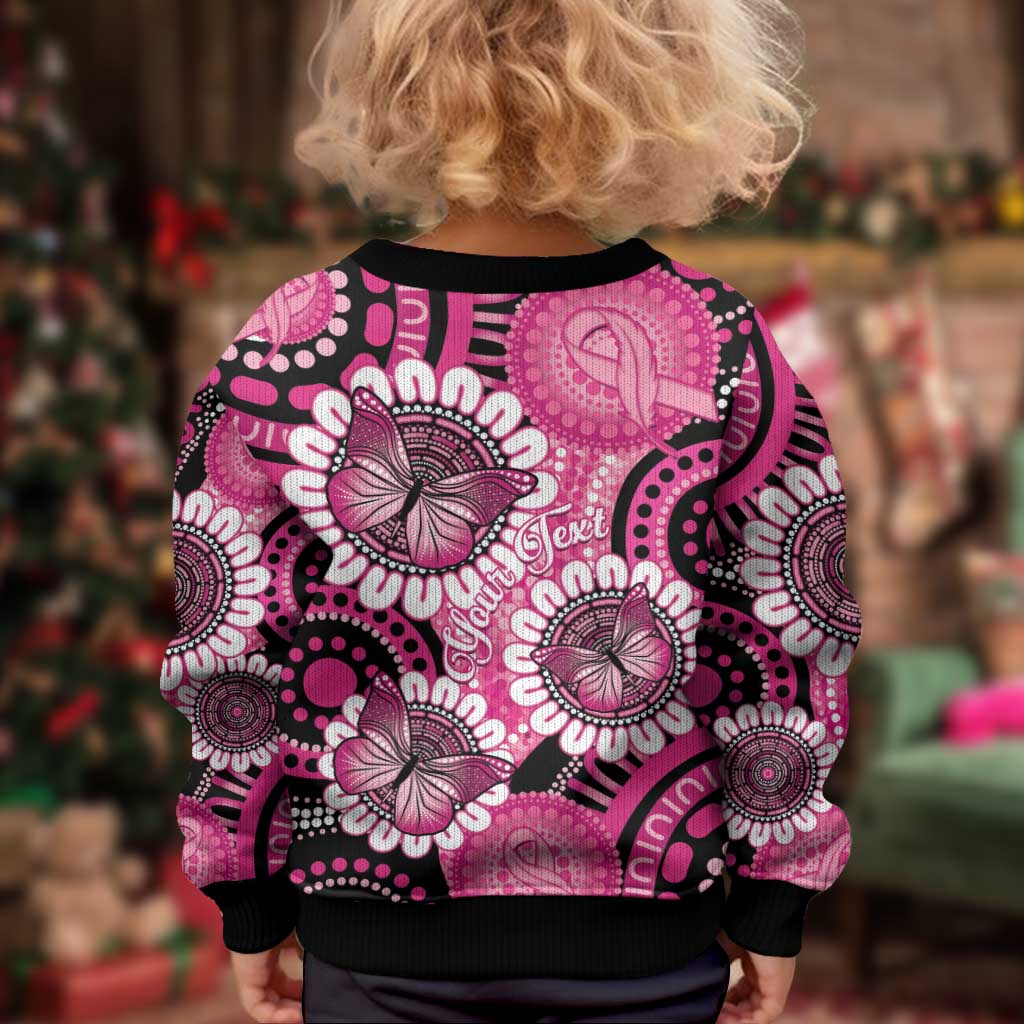Personalised Australia Indigenous Kid Ugly Christmas Sweater Breast Cancer Ribbon Think Pink - Black Version LT14