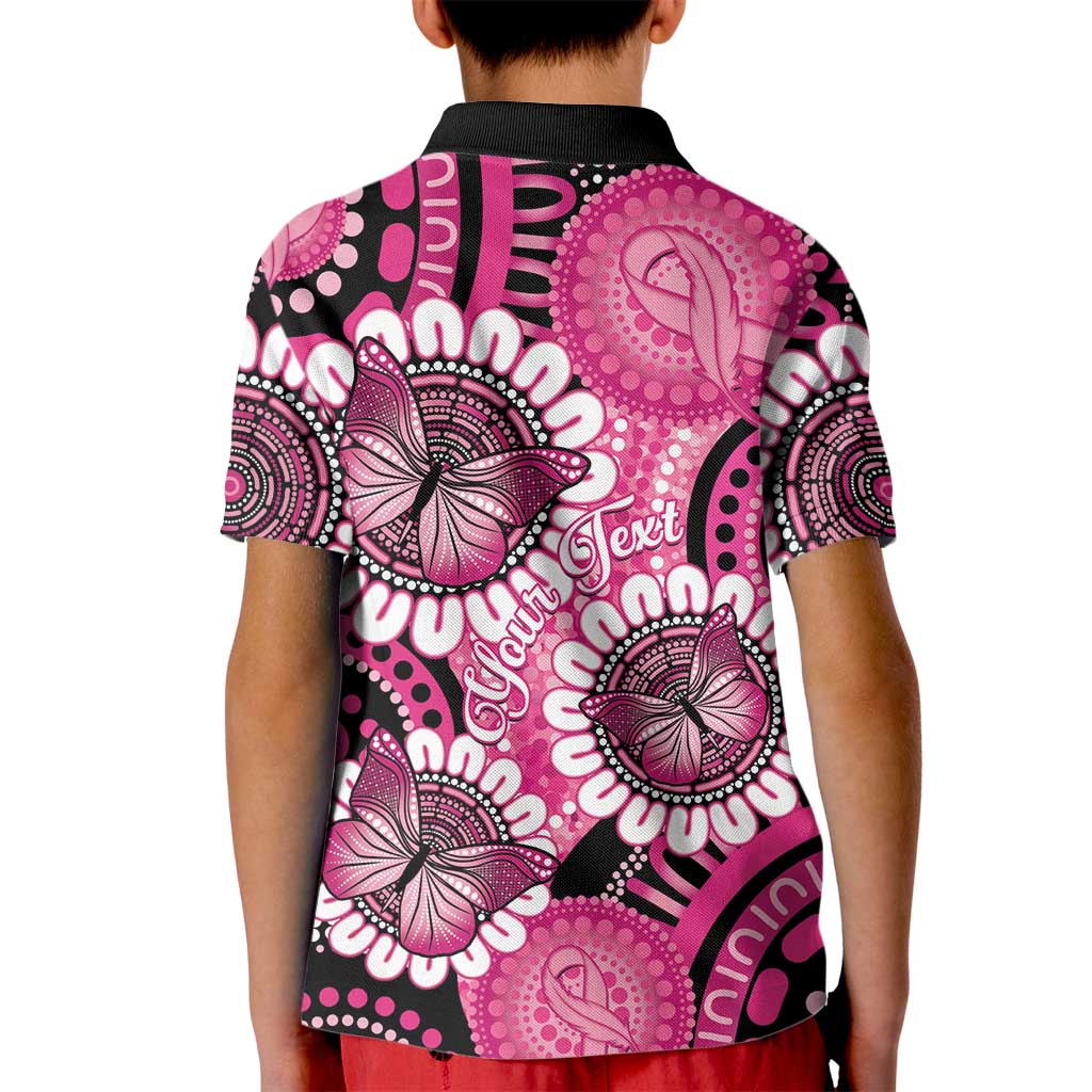 Personalised Australia Indigenous Kid Polo Shirt Breast Cancer Ribbon Think Pink - Black Version LT14
