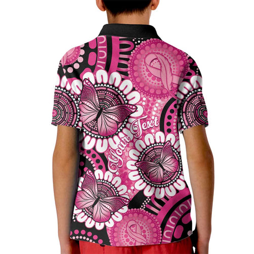 Personalised Australia Indigenous Kid Polo Shirt Breast Cancer Ribbon Think Pink - Black Version LT14