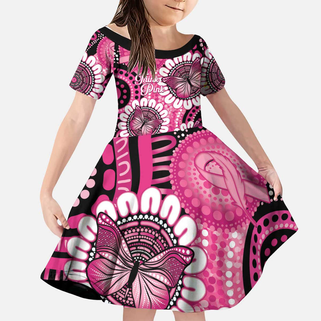 Personalised Australia Indigenous Kid Short Sleeve Dress Breast Cancer Ribbon Think Pink - Black Version LT14