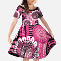 Personalised Australia Indigenous Kid Short Sleeve Dress Breast Cancer Ribbon Think Pink - Black Version LT14