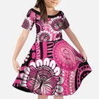 Personalised Australia Indigenous Kid Short Sleeve Dress Breast Cancer Ribbon Think Pink - Black Version LT14