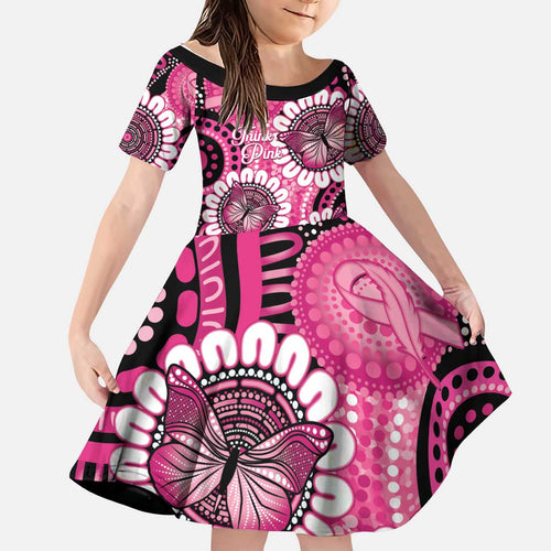 Personalised Australia Indigenous Kid Short Sleeve Dress Breast Cancer Ribbon Think Pink - Black Version LT14